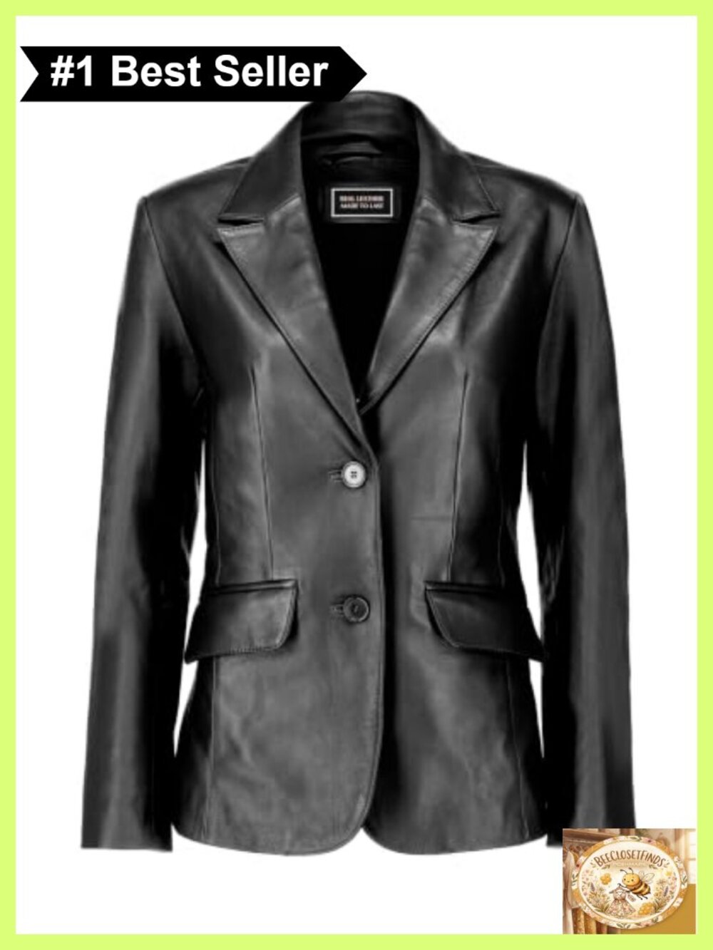 Jild Women's Leather Blazer Classic Lambskin Button Casual Coat